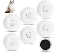 Cuencos de Cerámica para Gatos FoiiLiio 6 Piezas Comedero Gato Ceramica con Base de Goma Antideslizante Plato Plano Ceramica Gato (15x3.0cm) Cuencos Plano para Gatos y Alimentación de Agua