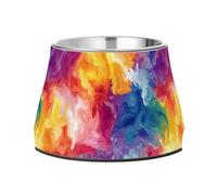 Cuencos de color arcoíris con patrón de teñido anudado para mascotas, cuenco de alimentación mejorado de acero inoxidable para amar el alivio del bigote de mascotas