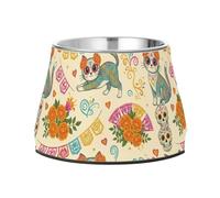 Cuencos de comida para mascotas con diseño de gato muerto, antideslizantes, de acero inoxidable, para perros medianos, alimentación cómoda