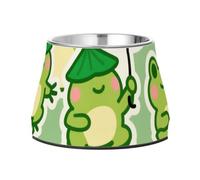 Cuencos de comida para perros verdes con diseño de rana de dibujos animados, antideslizantes, de acero inoxidable, para gatos, para amar a las mascotas, apto para bigotes, alimentador lento para