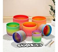 cuencos de cuarzo de color cantando, Paquete de 7 cuencos cantores de cristal de 6 a 12 pulgadas con estuche de transporte, bolsas y mazos de gamuza y goma.(440hz)