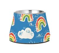 Cuencos de dibujos animados con diseño de arcoíris para perros, de acero inoxidable elevado, para gatos, conejos, pájaros, bigotes, fatiga