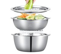 Cuencos De Metal Para Mezclar - Acero Inoxidable Apilable Que Ahorra Espacio | Tazones Para Mezclar Triturados Para Hornear | Con Recipiente Escurridor, Para Cocinar, Servir Ensalada, Preparar Comidas