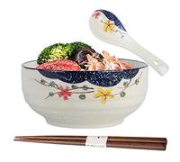 Cuencos De Ramen,Cuenco de Cerámica para Ramen,Cuencos de Ramen Retro con Palillos y Cucharas,Grande Ensaladera,Bol de Sopa de Ramen Japonés para Pasta,Ensalada