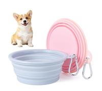 Cuencos de viaje plegables de silicona para perros, 2 unidades, colores macarrones, comedero portátil para perros, viajes, senderismo y camping (rosa + azul grisáceo, 350 ml)
