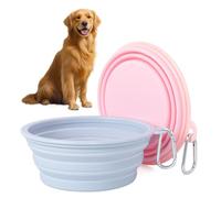 Cuencos de viaje plegables de silicona para perros, 2 unidades, colores macarrones, comedero portátil para perros, viajes, senderismo y camping (rosa + azul grisáceo, 1000 ml)