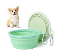 Cuencos de viaje plegables de silicona para perros, 2 unidades, colores macarrones, comedero portátil para perros, viajes, senderismo y camping (verde claro + verde hierba, 350 ml)