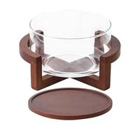 Cuencos de Vidrio para Mezclar - con Base de Madera 1800 ml Centro de Mesa - Cuenco Transparente para Ensalada y Postre | para Comidas, Reuniones Familiares, , Pastas, Frutas, Verduras, Postres
