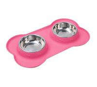 Cuencos Dobles de Acero Inoxidable for Perros y Gatos con tapetes Silicona Antideslizantes antiderrames, Bandeja for Comida Agua for Cachorros(Pink,M)