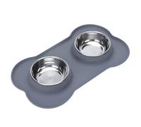 Cuencos Dobles de Acero Inoxidable for Perros y Gatos con tapetes Silicona Antideslizantes antiderrames, Bandeja for Comida Agua for Cachorros(Grey,M)