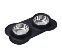 Cuencos Dobles de Acero Inoxidable for Perros y Gatos con tapetes Silicona Antideslizantes antiderrames, Bandeja for Comida Agua for Cachorros(Black,S)