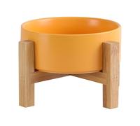 Cuencos elevados de cerámica Amarilla para Gatos, Plato de Comida para Gatos con Soporte, Cuencos elevados para Comida o Agua para Gatos antivómitos, Cuenco para Mascotas con Almohadilla de Goma