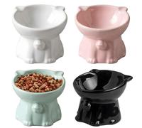 Cuencos elevados de cerámica para gatos, 4 cuencos elevados extra anchos para gatos, plato de agua y comida poco profundos, antivómitos, aptos para microondas y lavavajillas, 5 onzas, cómodos cuencos