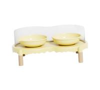 Cuencos elevados de cerámica para gatos con soporte antideslizante, juego de cuencos elevados para alimentos y agua para uso en interiores y exteriores, 15.6 x 8.6 x 6.1 pulgadas, color amarillo