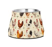 Cuencos elevados de comida para mascotas, antideslizantes, de acero inoxidable, cuencos elevados para gatos para amar a las mascotas, alimentación cómoda, dibujos animados, estilo kawaii, pollo beige
