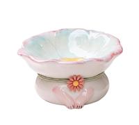 Cuencos elevados para gatos, comederos elevados para gatos, de cerámica, antivómitos, de flor linda, cuenco plano inclinado para gatos de casa, alimentación saludable para