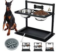 Cuencos elevados para Perros con comedero Lento, Cuencos elevados para Perros Grandes y Grandes, Altura Ajustable con 2 Cuencos de Acero Inoxidable para Comida para Perros, tapete a Prueba de