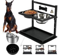 Cuencos elevados para Perros con comedero Lento, Cuencos elevados para Perros Grandes y medianos con Altura Ajustable con 2 Cuencos de Acero Inoxidable para Comida para Perros, tapete a Prueba de