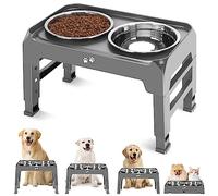 Cuencos elevados para Perros, Soporte Elevado para 4 Cuencos elevados de Altura Ajustable con 2 Cuencos Gruesos de Acero Inoxidable de 50 onzas, comedero Antideslizante para Perros Grandes y medianos