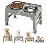 Cuencos elevados, Soporte Elevado Ajustable de 4 Alturas con 2 Cuencos Gruesos de Acero Inoxidable de 50 onzas, comedero Antideslizante para Perros, se Ajusta a 3.7 Pulgadas, 9.2 Pulgadas, 10.75
