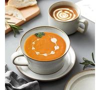 Cuencos for sopa con asas, Cuenco for Coupe asa, pequeños de cerámica for crema for desayuno, Taza 400 ml, 15 x 12,5 6, cm - Blanco(B)