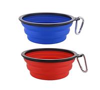 Cuencos grandes plegables para perros, de 963 ml, para viajes, con mosquetón, 2 unidades (azul + rojo)