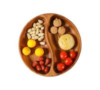 Cuencos para aperitivos - Vajilla rústica con 2 compartimentos, cuenco para servir con dos compartimentos, bandeja decorativa de madera, organizador de mesa versátil para frutos secos, cerezas