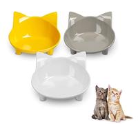 Cuencos para Gatos, Cuenco Antideslizante Multiusos para alimentación de Mascotas, Cuencos con Goma Antideslizante para aliviar la Fatiga de los Bigotes, Juego de 3 - Gris, Blanco y Amarillo