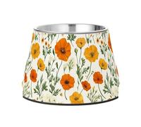Cuencos para perros de acero inoxidable mejorado para gatos de alimentación lenta, apto para bigotes, belleza, flores primaverales, amapola de California