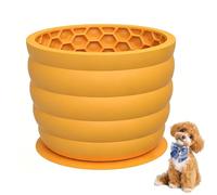 Cuencos para Perros de Alimentación Lenta, Cuenco de Silicona para Perros con Ventosa y Base de Valla, Cuencos de Silicona para Lamer, Alimentador Lento Interactivo para Cachorros Yellow (Large)
