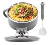 Cuencos para ramen con tapa y cuchara de tenedor, cuencos de acero inoxidable de 1200 ml, cuencos de sopa Speedy Ramen con asas, cuenco instantáneo resistente al calor, cuenco portátil para ensalada y