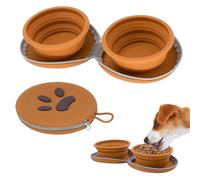 Cuencos plegables para perros, 2 en 1, portátil, de viaje, doble tazón, alimentador de agua, alimentos, viajes, camping y caminar, 25 onzas (marrón)
