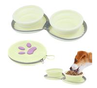 Cuencos plegables para perros, 2 en 1, portátil, de viaje, doble tazón, alimentador de agua, alimentos, viajes, camping y caminar, 25 onzas (amarillo claro)