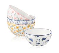 Cuencos Sopa Bol Cereales Desayuno - Juego de 4 Tazones Desayuno Colores con Motivos Florales - Cuenco Comida Ceramica - Set de Bols para Ramen | Arroz | Ensalada | Consomé | Gazpacho - 15 cm - 700 ml