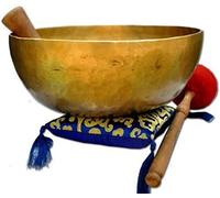 Cuencos tibetanos antiguos del Himalaya, de metal martilleado, con mazo y cojín para meditación, cánticos, para la oración curativa y yoga (28 cm)