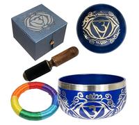 Cuencos Tibetanos de 7 Chakras, Fabricados en Metal, para Meditación, Sonido, Paz, Atención Plena, Yoga (Azul)