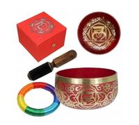 Cuencos Tibetanos de 7 Chakras, Fabricados en Metal, para Meditación, Sonido, Paz, Atención Plena, Yoga (Rojo)