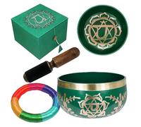Cuencos Tibetanos de 7 Chakras, Fabricados en Metal, para Meditación, Sonido, Paz, Atención Plena, Yoga (Verde)