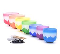 Cuencos Tibetanos De Cristal De Loto De Colores, Juego De 15 A 30 Cm, Con Fundas De Transporte, Varillas De Gamuza Y Mazos De Goma, Regalo For Yoga, Meditación Y Zen.(440hz)