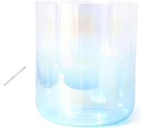 Cuende de canto de cristal, Cuenco de cristal multicolor 7 pulgadas y 432 Hz con baqueta junta tórica for chakras(Blue,E Note)