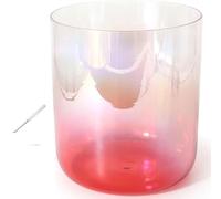 Cuende de canto de cristal, Cuenco de cristal multicolor 7 pulgadas y 432 Hz con baqueta junta tórica for chakras(Red,D Note)