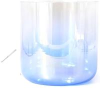 Cuende de canto de cristal, Cuenco de cristal multicolor 7 pulgadas y 432 Hz con baqueta junta tórica for chakras(Indigo,C Note)