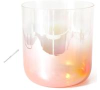 Cuende de canto de cristal, Cuenco de cristal multicolor 7 pulgadas y 432 Hz con baqueta junta tórica for chakras(Orange,E Note)