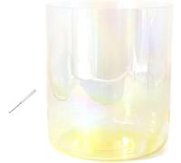 Cuende de canto de cristal, Cuenco de cristal multicolor 7 pulgadas y 432 Hz con baqueta junta tórica for chakras(Yellow,E Note)