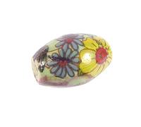 Cuenta cerámica oval decorada verde con flores de colores diam. 17x25mm. 50u.