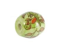 Cuenta cerámica oval decorada verde con pájaro verde diam. 15x14mm. 50u.