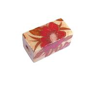 Cuenta cerámica rectángulo decorada con flor roja 14x14x26mm. 50u.