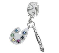 Cuenta de plata de ley con circonita, diseño de paleta de arte y pincel, para pulseras Pandora.