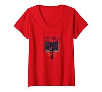 Cuentacuentos Libro Mágico Pluma Literario Camiseta Cuello V, Mujer, Rojo, XXL