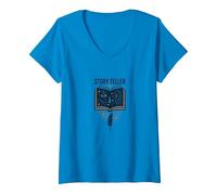 Cuentacuentos Libro Mágico Pluma Literario Camiseta Cuello V, Mujer, Zafiro, XXL
